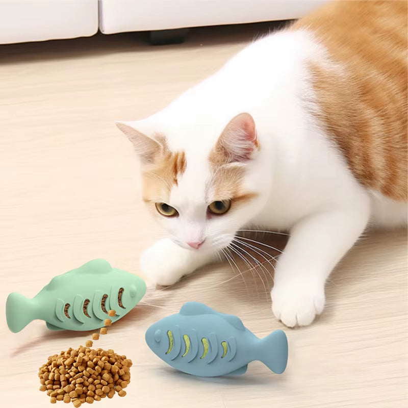 Cat Toy Interactive Silicone Fish Pet Toys for Kitten Teeth Cleaning Leak Food Cat Chew Toys Food Storage Toy Pet Supplies