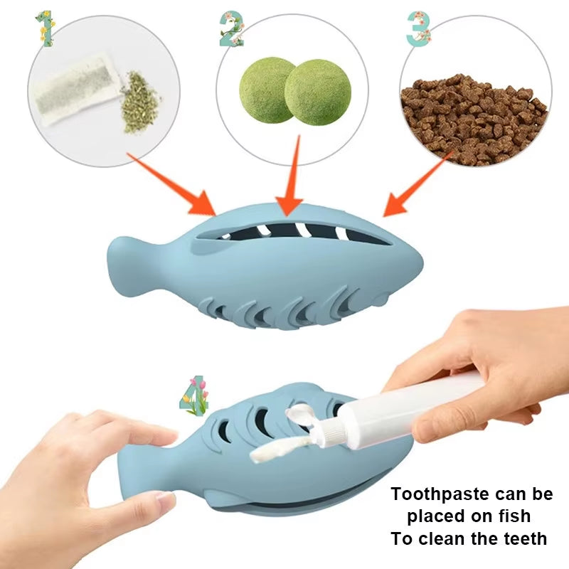Cat Toy Interactive Silicone Fish Pet Toys for Kitten Teeth Cleaning Leak Food Cat Chew Toys Food Storage Toy Pet Supplies