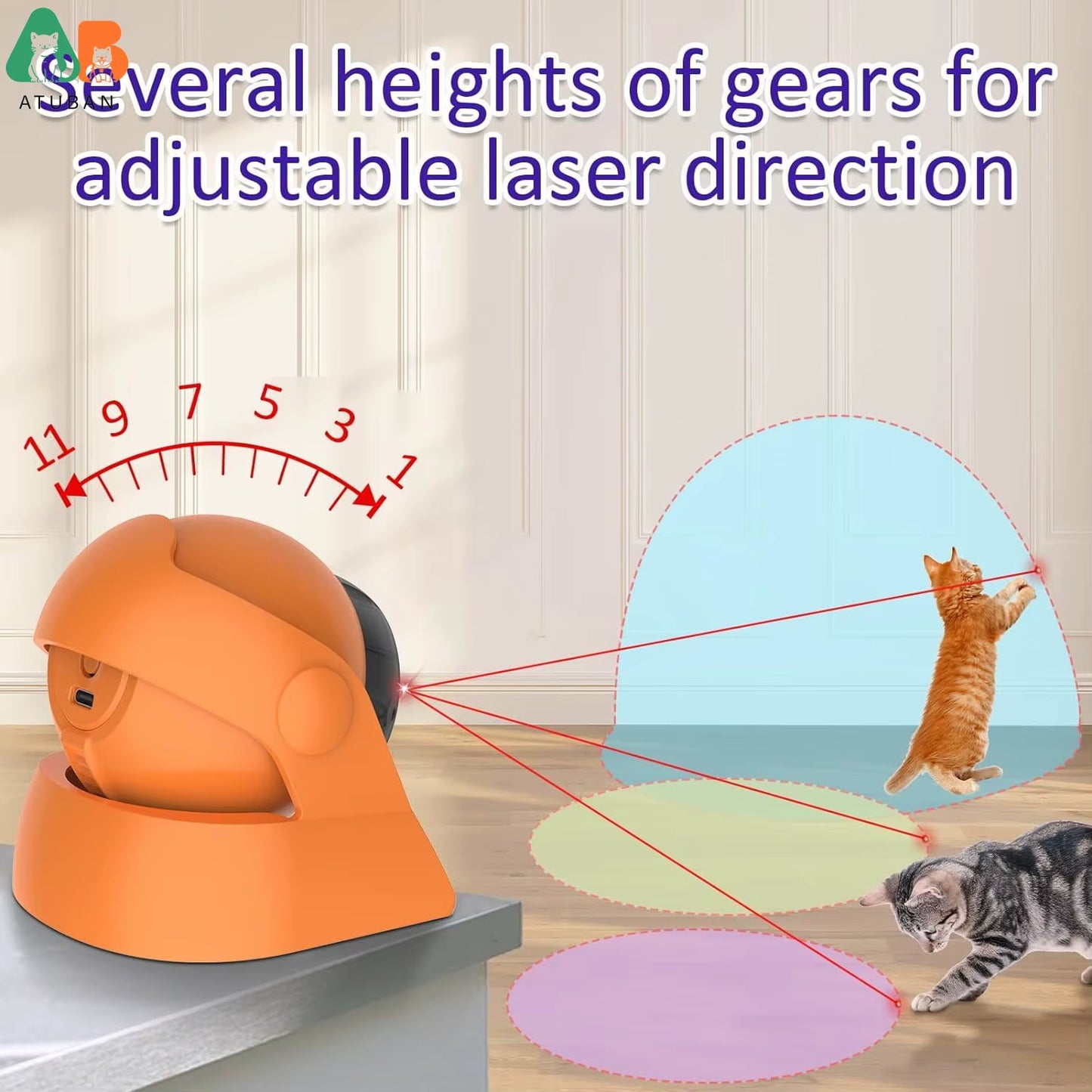 Automatic Cat Laser Toys, Interactive Cat Toys Built-In Real Motion Sensor, Multi-Angle Adjustable Rechargeable Pet Toys