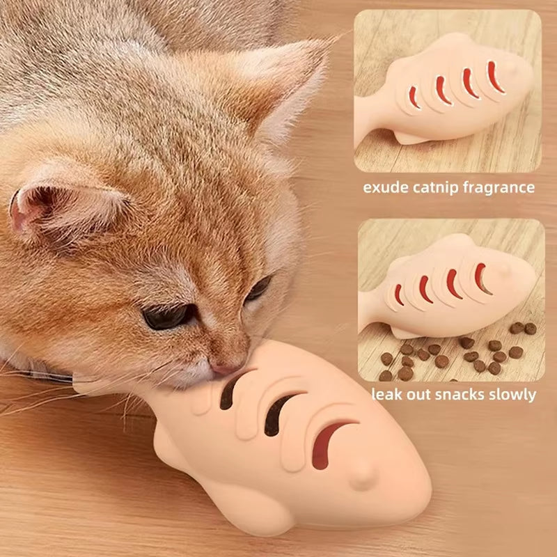 Cat Toy Interactive Silicone Fish Pet Toys for Kitten Teeth Cleaning Leak Food Cat Chew Toys Food Storage Toy Pet Supplies