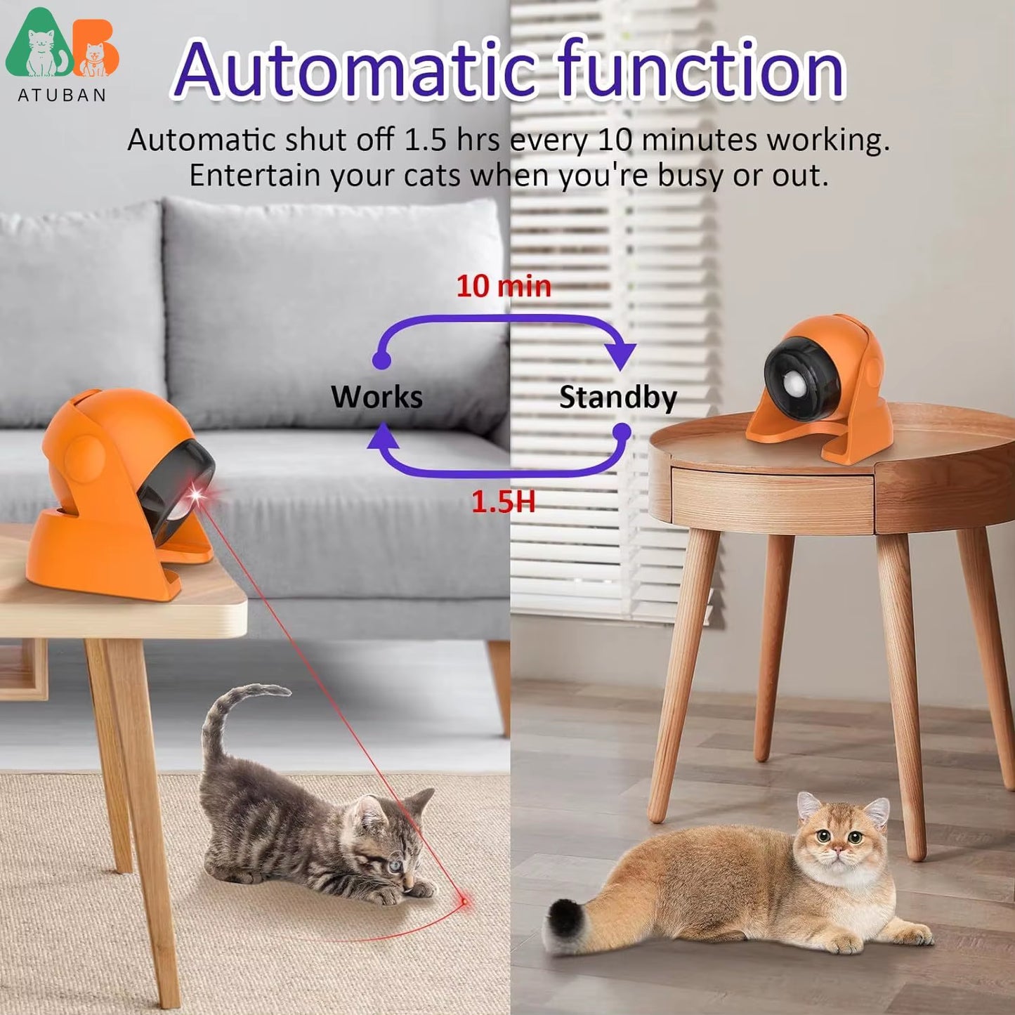 Automatic Cat Laser Toys, Interactive Cat Toys Built-In Real Motion Sensor, Multi-Angle Adjustable Rechargeable Pet Toys