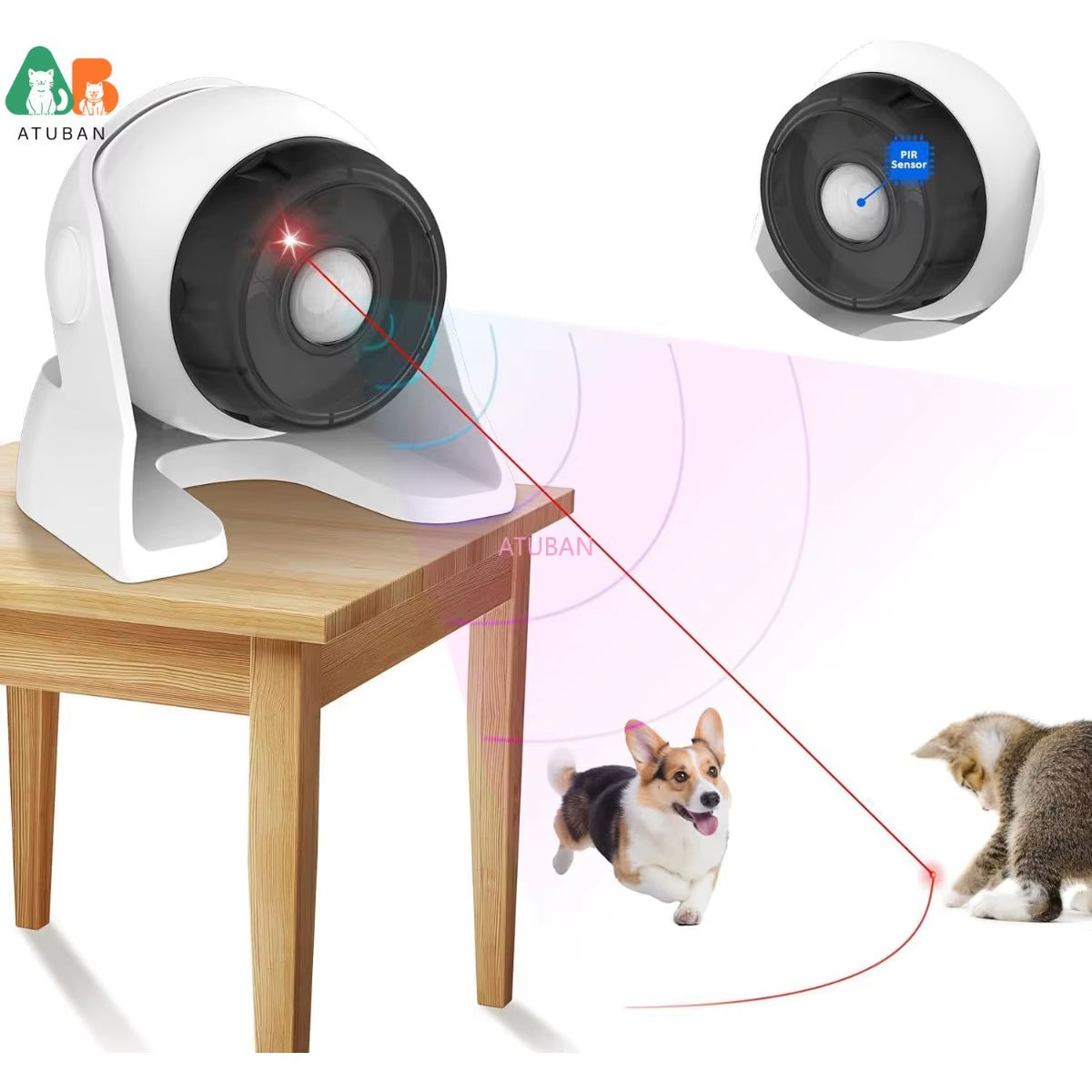 Automatic Cat Laser Toys, Interactive Cat Toys Built-In Real Motion Sensor, Multi-Angle Adjustable Rechargeable Pet Toys
