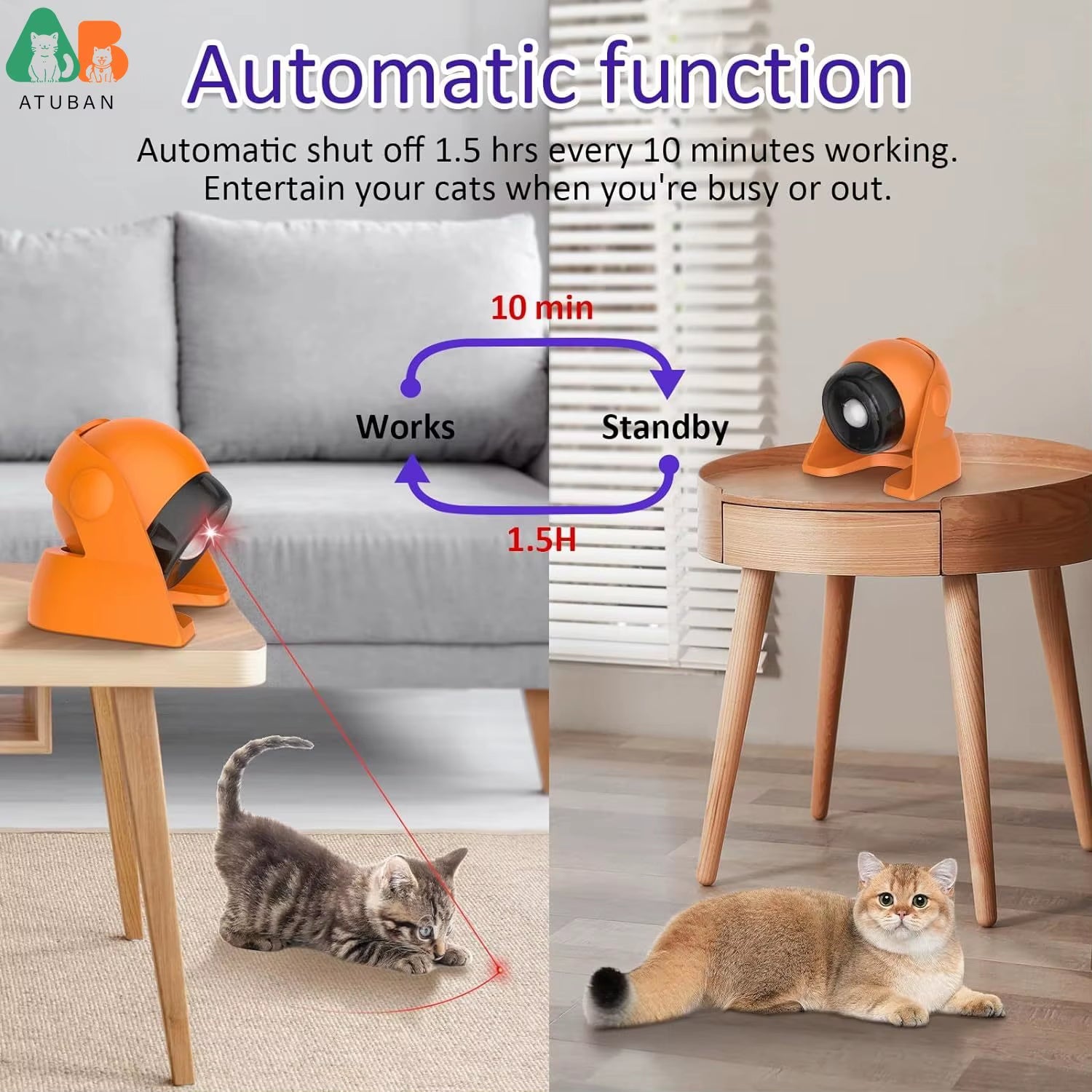 Automatic Cat Laser Toys, Interactive Cat Toys Built-In Real Motion Sensor, Multi-Angle Adjustable Rechargeable Pet Toys